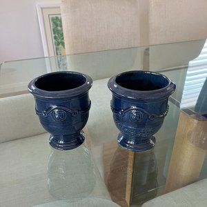 Blue ceramic pots  4 3/4" diameter at top 3" diameter at bottom